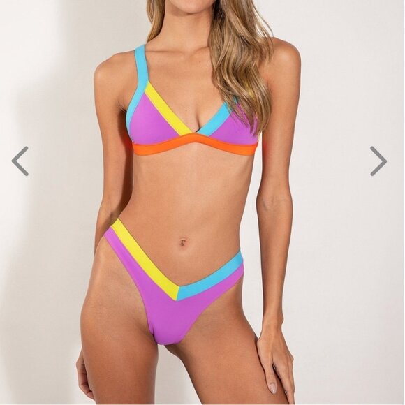 NWT OneOne Swimwear Bikini SET Sunrise Purple Blue Neon Jesse Kameron Small NEW - Picture 2 of 5